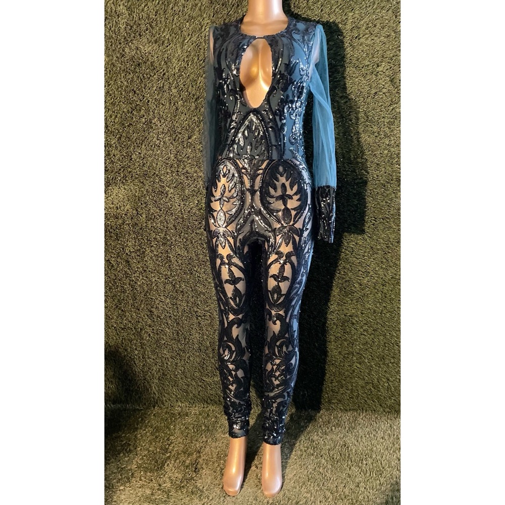 Forest green sheer sequins bodysuit
